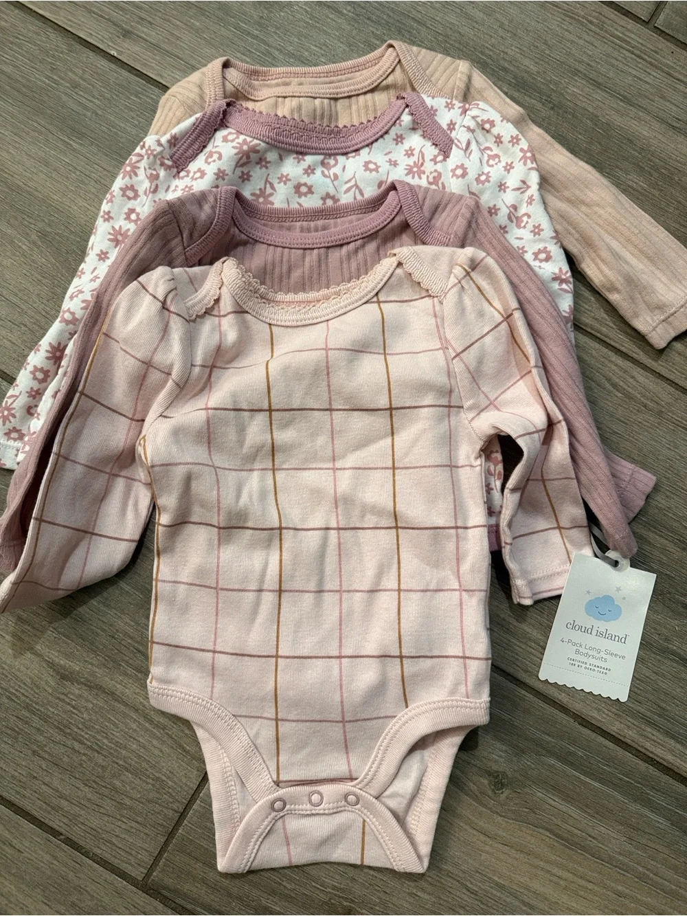 4 Pack Pink & Blush Long-Sleeve Baby One-Piece Bodysuits Sz 0-3